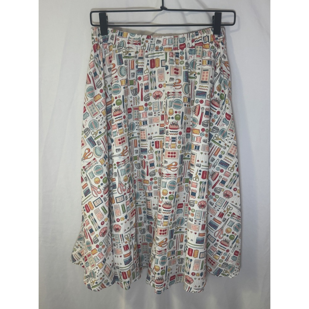 Tulip B Sewing Notions Print Midi Skirt Womens S White Novelty Cottagecore NWOT - Picture 5 of 5